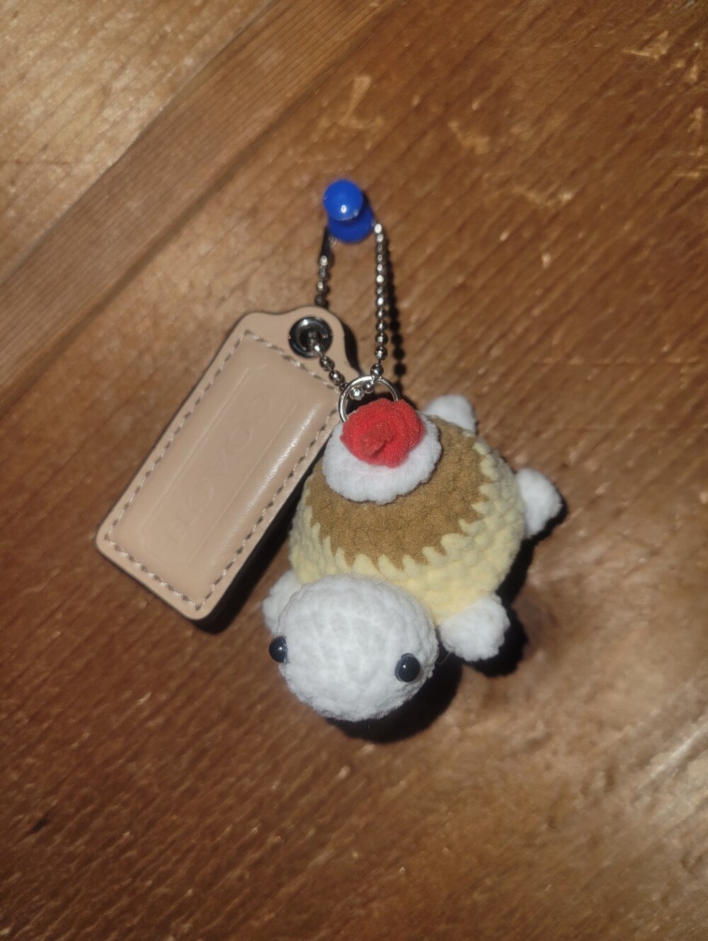 Coach Tan Hangtag With Handmade Crochet Turtle